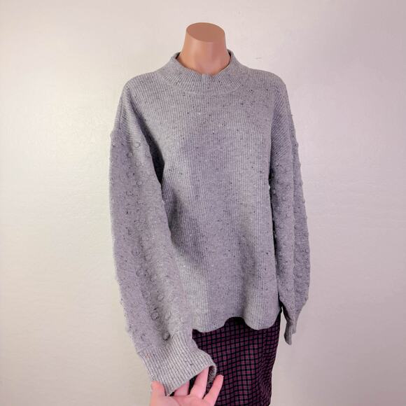 Cece Textured Dot Knit Balloon Sleeve Mock Crewneck Sweater Cute Gray sz XL NWT - Picture 3 of 12